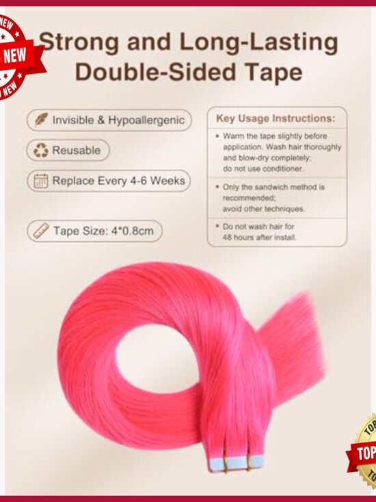 20-Inch Tape-In Human Hair Extensions, Seamless Silky Straight Salon Quality